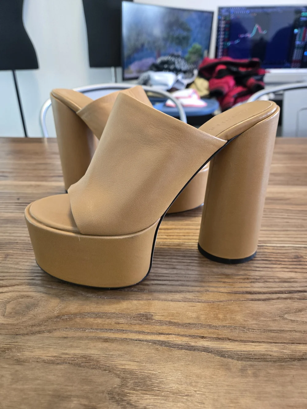 Wandler Women's Electra Leather Platform Mules Size 38 US 8 Beige - Picture 2 of 13